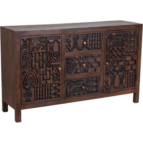 Aparador de madera tallado artesanal marrón 150x40x90h cm (1/5)