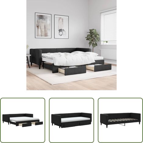 vidaXL Sofa-Bett - Tagesbett Ausziehbar mit Schubladen Schwarz 90x190 cm Stoff (1/5)