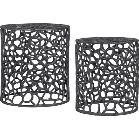 Set di 2 tavolini Delta in alluminio traforato nero (1/3)