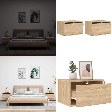 Wand-Nachttische mit LED-Leuchten 2 Stk. Sonoma-Eiche - Wandlampe - Nachttisch Mit Beleuchtung - Holzwerkstoff Möbel - Wohnzimmer Deko - LED Nachtlicht - Home & Living
