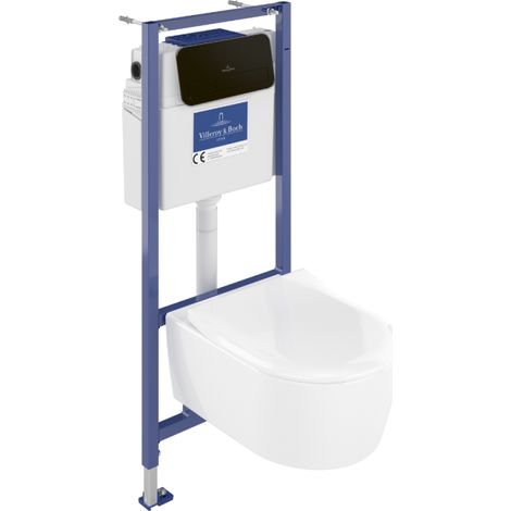 Pack inodoro suspendido sin borde VILLEROY ET BOCH Avento + estructura soporte ViConnect Pro + asiento + placa negro mate