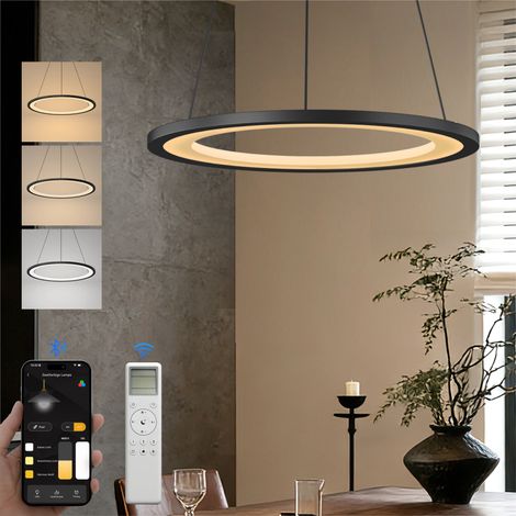 doporro Moderne LED Pendelleuchte – 40cm Dimmbare Esszimmerlampe hängend mit App & Fernbedienung, 3000–6000K, CRI≥95, höhenverstellbar für Esstisch & Wohnraum, Luvina01, Sandschwarz (1/5)