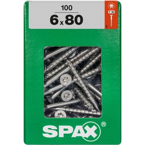 SPAX Universalschraube, 6 x 80 mm, 100 Stück, Teilgewinde, Senkkopf, T-STAR plus T30, 4CUT, WIROX - 4191010600806 (1/3)