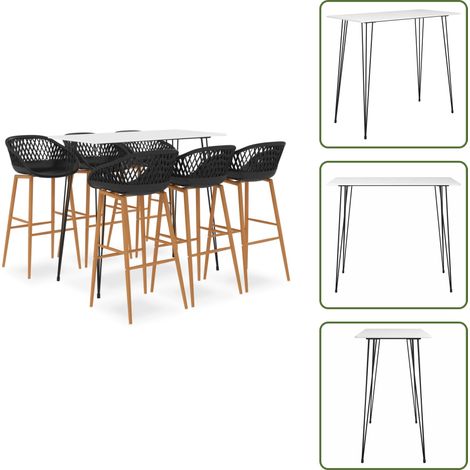 7-tlg. Bar-Set Weiß und Schwarz - Bar Set - Bartisch - Barhocker - Kücheninsel - Wohnzimmer Dekoration (1/5)