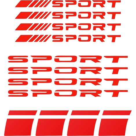 12-teiliges Set Sport-Felgenaufkleber – Buchstaben und Streifen für Autos – für eine breite Fahrzeugpalette (Rot)