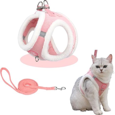 Cat Lead, Harness Collars and Leads for Cats, Pink With traction rope and reflective strips, suitable for medium sized cats (neck circumference: 11-30 cm, bust: 32-36 cm) (1/5)