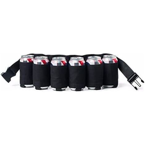 Ceinture Porte, Canettes Portable Réglable pour 6 Boissons (Bière/Soda) - Idéale pour Camping, Randonnée et Fêtes en Plein Air - Noir (1/5)