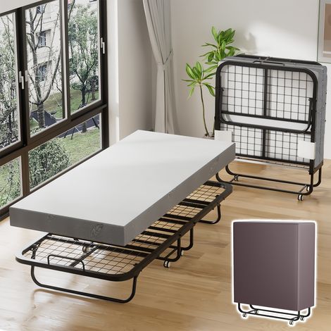 TolleTour Klappbett 90x200 cm mit 13 cm Matratze, Gästebett bis 200 kg, 4 Rollen und Staubschutzhülle (1/5)