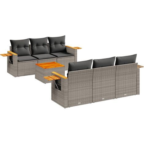 Maison Exclusive - 7-tlg. Garten-Sofagarnitur mit Kissen Grau Pol (1/3)