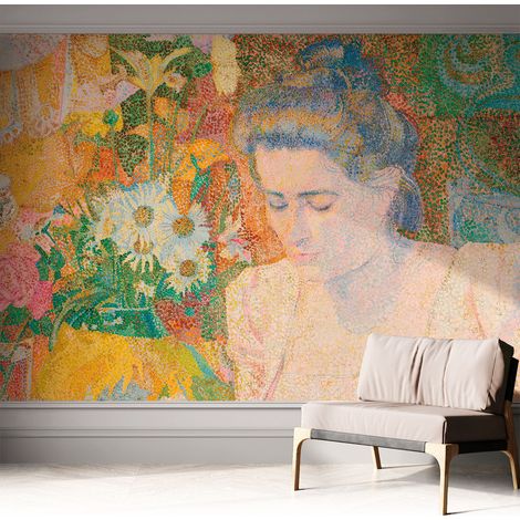 Papier peint adhésif avec colle pour décoration moderne de salon chambre à coucher cuisine et bureau Facile Portrait floral 312x219 cm (1/5)