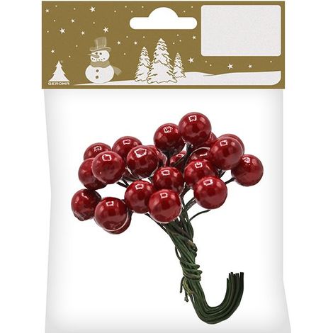 Deko Beeren rot Ø 10 mm an Draht, 24 Stück Deko Weihnachten