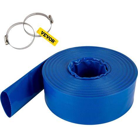 Tuyau de refoulement 38 mm x 32 m, toile PVC renforcée, drain robuste avec colliers, résistant aux intempéries et à l'éclatement, idéal piscine et transfert d'eau, bleu. (1/5)