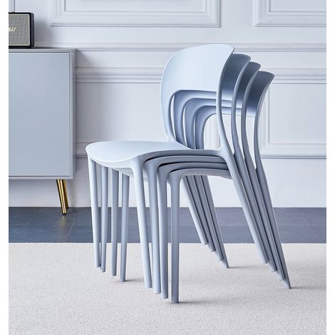 Hallowood Furniture Stoker Stackable Plastic Dining Chairs Set of 4 in Light Grey, Modern Sturdy Stacking Chairs for Kitchen Home, Offices, Restaurants & Cafes