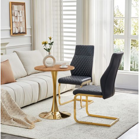 Table et chaises de salle à manger 60 cm, 1 table ronde MDF et 2 chaises noires HAVRYA (1/5)