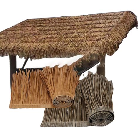 Toit en chaume Artificielle Rouleau Jardin tiki Bar Toit en Paille Rouleau de chaume Toit en Feuilles de Palmier artificielles pour Patio Parasol Clôture Décora(Size:2m/6.5ft,Color:Gris) (1/5)