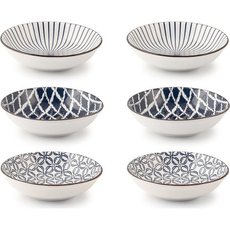 H&H Seta Set 6 Coppette in Porcellana, Decori Assortiti, 14xH2,5cm (1/4)