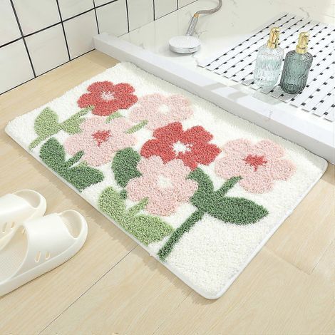 Tapis de bain mignon et antidérapant, tapis de douche doux, tapis de sol en microfibre pelucheuse et absorbant, 40 x 60 cm, rose (1/5)