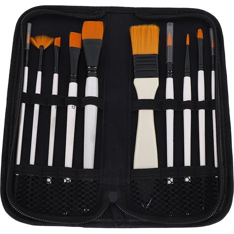 10pinceaux à poils nylon blancs, set de brosses acrylique et aquarelle pour étudiants (1/5)