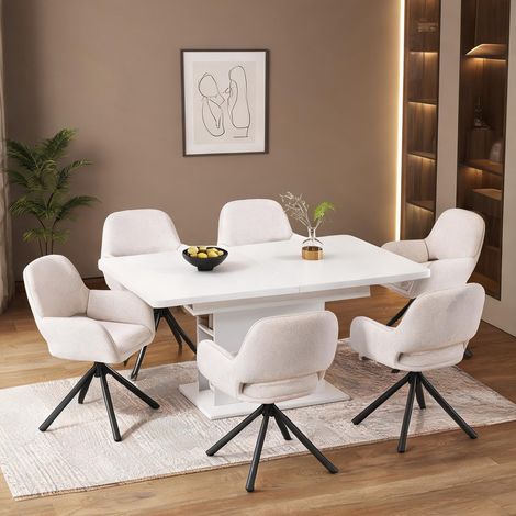 Lot de 6 chaises de salle à manger pivotantes en tissu Sherpa (1/5)