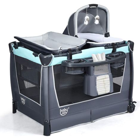 COSTWAY Cuna Plegable para Bebé Incluye Canastilla para Bebé, Cambiador, Estante de Almacenamiento y Bolsa de Transporte para Viaje Hogar