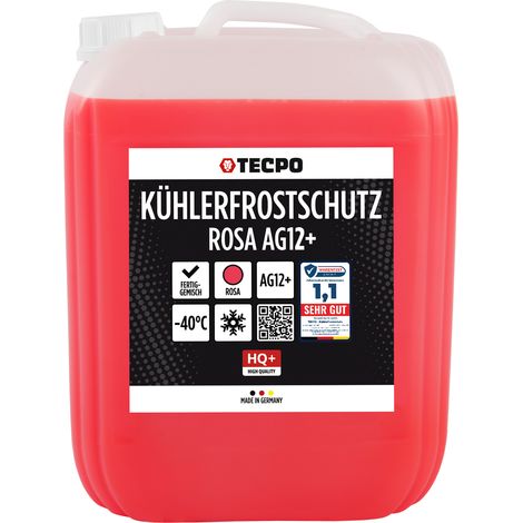 TECPO Kühlerfrostschutz rot rosa, 10 Liter Kühlmittel G12+ -40°C Antifreeze, G12 Kühlmittel Auto, Fertigmischung Gebrauchsfertig Kühlwasser Auto