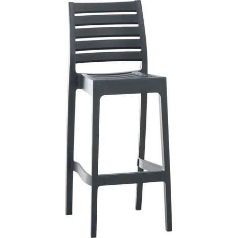 Tabouret de bar pour intérieur ou extérieur en plastique gris foncé empilable avec repose-pieds 10MDJ10230