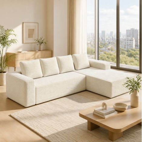 Modulares Ecksofa in L-Form mit Chaiselongue, 261 x 171 cm, Cord Beige OKMYHOME (1/5)