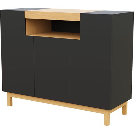 Buffet Meuble de Rangement Salon 3 Portes et Niche Ouverte Bois et Noir 120,5 x 42 x 96 cm (1/5)