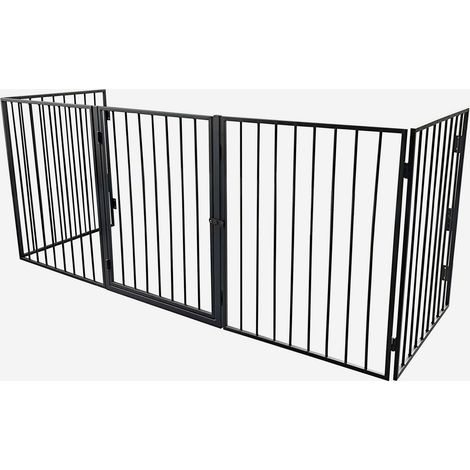 Werka Pro – Barrière de protection en métal 5 panneaux 300 cm – Hauteur 76 cm – Acier noir – Panneau avec porte d'accès – Fixation murale