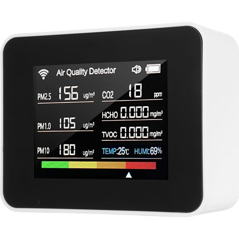 Tuya WiFi Compteur de qualité de l'air 13 en 1 Le moniteur d'intérieur détecte le CO₂ TVOC HCHO PM2,5 PM1,0 PM10 Humidité et température Heure Date Alarme Minuterie Chronomètre avec pour les bureaux à (1/5)