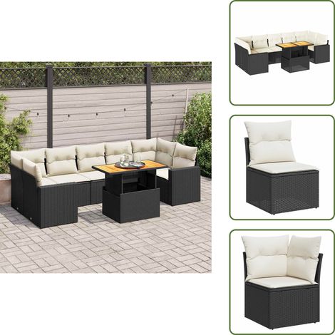 vidaXL Salon de jardin 8 pcs avec coussins noir résine tressée (1/5)