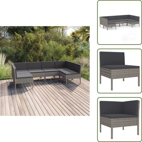 Salon de jardin 6 pcs avec coussins résine tressée gris - Salon De Jardin - Mobilier De Jardin - Set De Salon De Jardin - Résine Tressée - Acier Enduit De Poudre