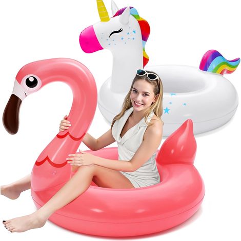 Bouées de Piscine Licorne Flamant Rose – Lot de 2 Jouets gonflables avec Appui-tête, pour Enfants, Plage, été, Piscine, décorations de fête (1/5)