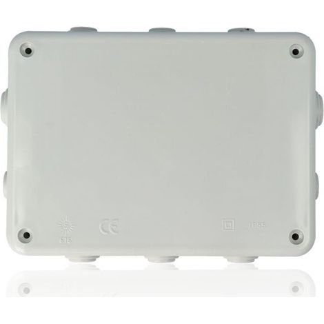 Scatola di connessione stagna rettangolare a 10 coni IP55/IK08 153x110x55mm/163x120x63mm con coperchio di chiusura con viti grig