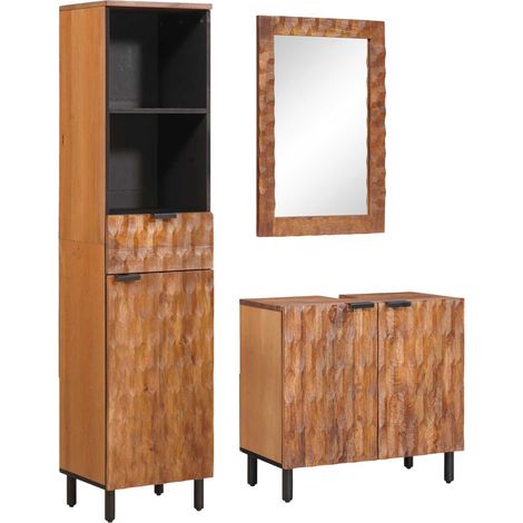 Maison Exclusive - Set da Bagno con cassetto con porta 3 pcs Acacia Marrone Winish