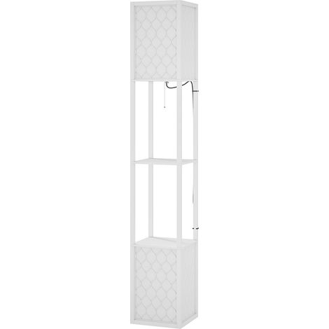Lampara de Pie Moderna con Estantes y Pantallas Malla, Interruptor Cadena, Salon Dormitorio, 26x26x156 cm Blanco