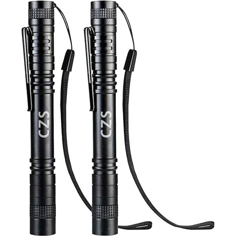 Lampe Torche - Aluminium - 2 Piles AAA - Étanche - 35 G - Clip Amovible - Pour Travail Réparation Camping Urgence - Lot De 2 (1/3)
