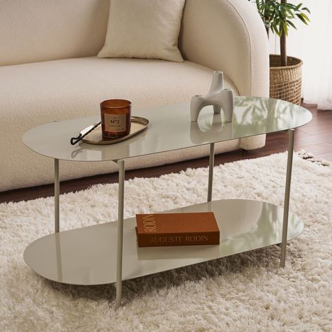 Mesa de Centro Verzate, un Compartimento, Forma Ovalada, Tono Tablero Gris Topo, 100x45x51h cm Gris Topo (1/4)