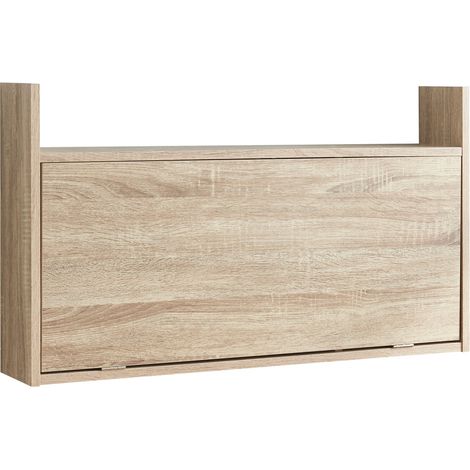 Bureau table poste de travail mural rabattable 48 x 83 x 48 cm effet chêne beige