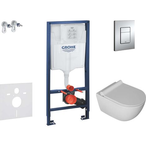 Grohe Rapid SL - Conjunto de módulo de instalación empotrada, inodoro Gaia y asiento softclose, pulsador de descarga Skate Cosmopolitan, cromo SANI11BA1101 (1/5)