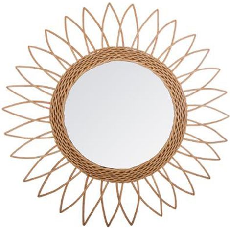Miroir mural en MDF et saule coloris beige - Dim : L.50 x l.2,8 x H.50 cm -PEGANE-