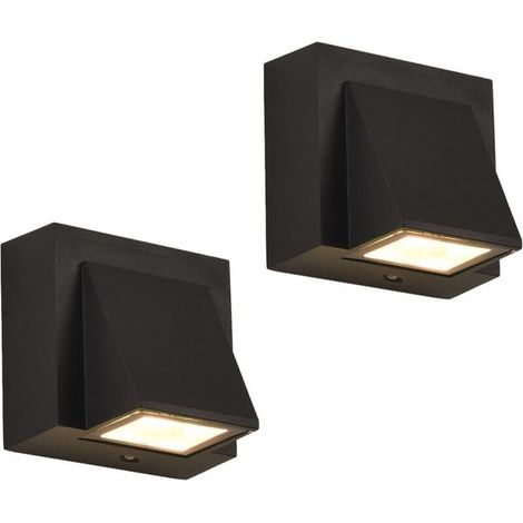 Tealight Applique Murale Exterieure-2 Pièces, Lampe Murale LED IP65 Etanche, 5W Lumière Chaude 3000K Carrée Aluminium Applique Exterieur pour Jardin-Crezuo (1/4)