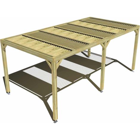 Pergola bois • 6m x 3m • indépendante • sens profondeur • lames orientables bioclimatiques incluses • livraison comprise (1/3)
