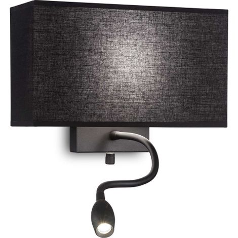 Applique Moderna Hotel Metallo Nero 2 Luci E27+Led 1,5W