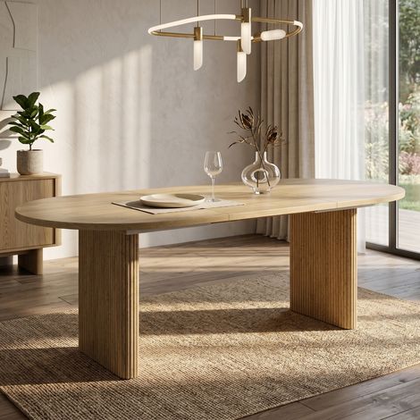 Table à manger extensible 140-200x90 cm effet chêne pour 6 à 8 personnes, plateau épais et angles arrondis - Chêne
