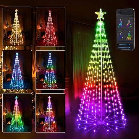 Arbre de Noël Cône Lumineuse avec Etoile, 265 LED Sapin de Noël Guirlande Lumineux Intérieur Extérieur, Changement de Couleur RVB, Contrôle APP (188cm) (1/5)