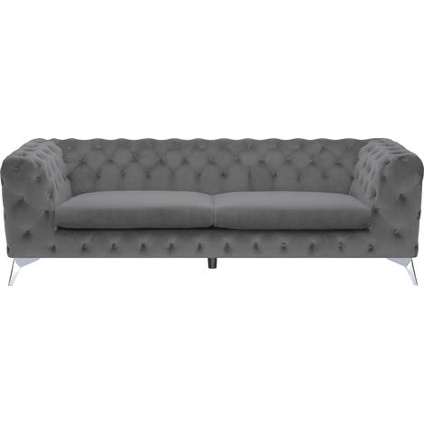 Sofa 3-Sitzer SOTRA Samtstoff Grau