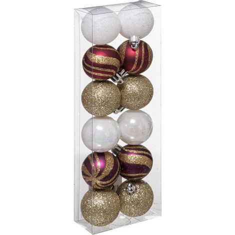 Lot de 12 Boules de Noël "Héritage" 4cm Rouge & Blanc