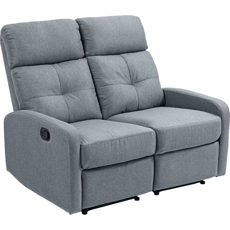 HOMCOM sofá de 2 plazas reclinable manual sofá relax tapizado en lino con reposapiés muelles ensacados y acolchado grueso 118x95x101 cm gris (1/5)