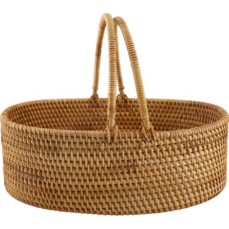 Panier tressé rotin ovale portable poignée fruits fleurs cuisine picnic extérieur (1/5)
